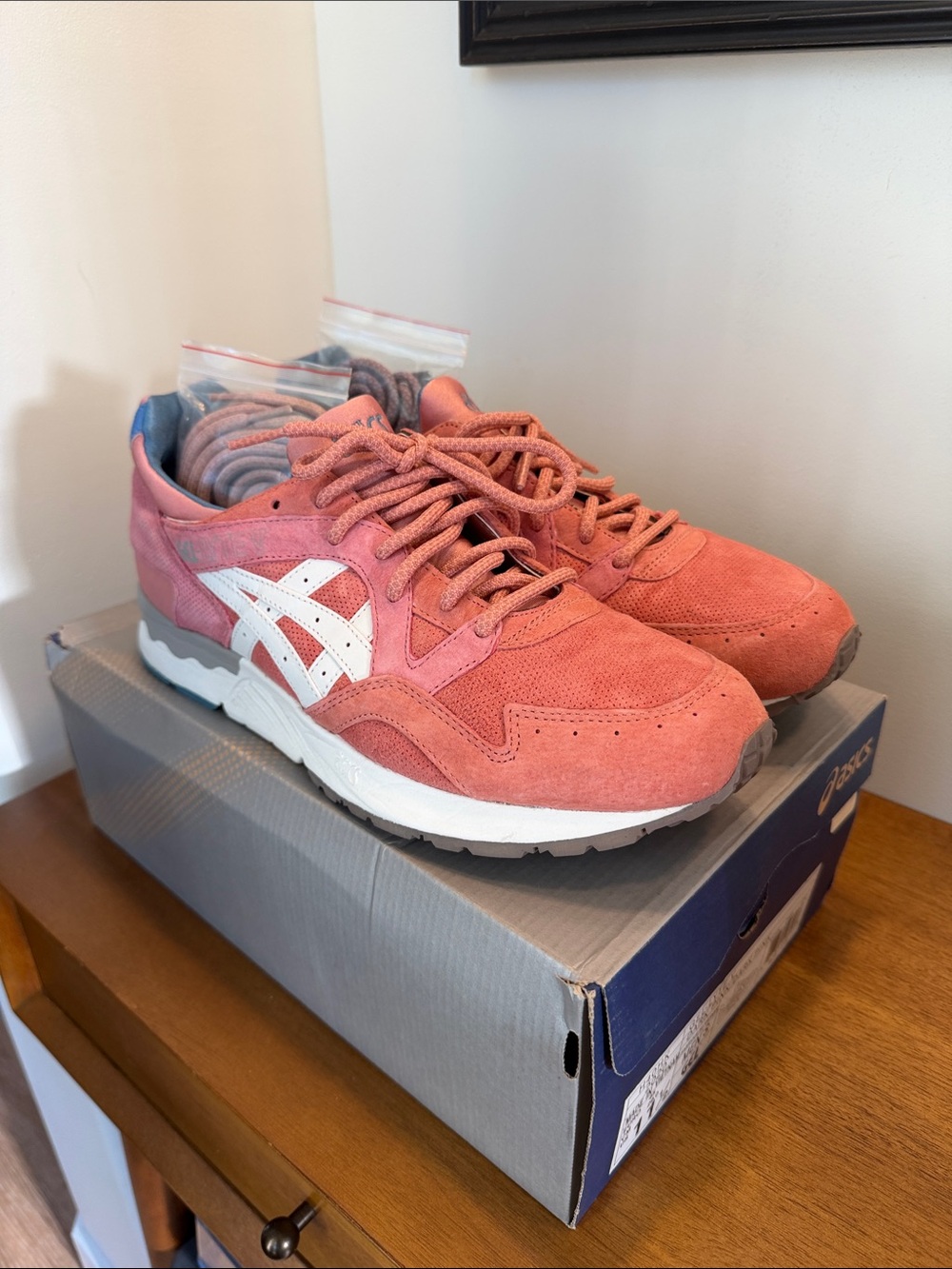 Ronnie Fieg x ASICS Gel-Lyte V Rose Gold Suede Sneakers with White Side Stripes